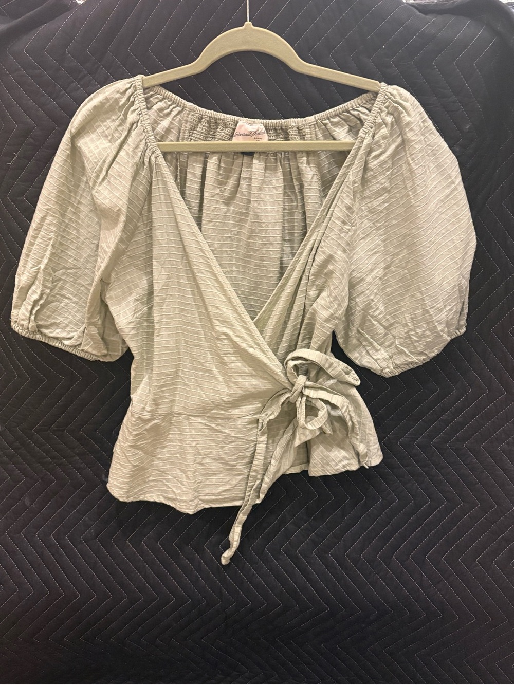 Universal Thread Sage Green Wrap Blouse with Puff Sleeves